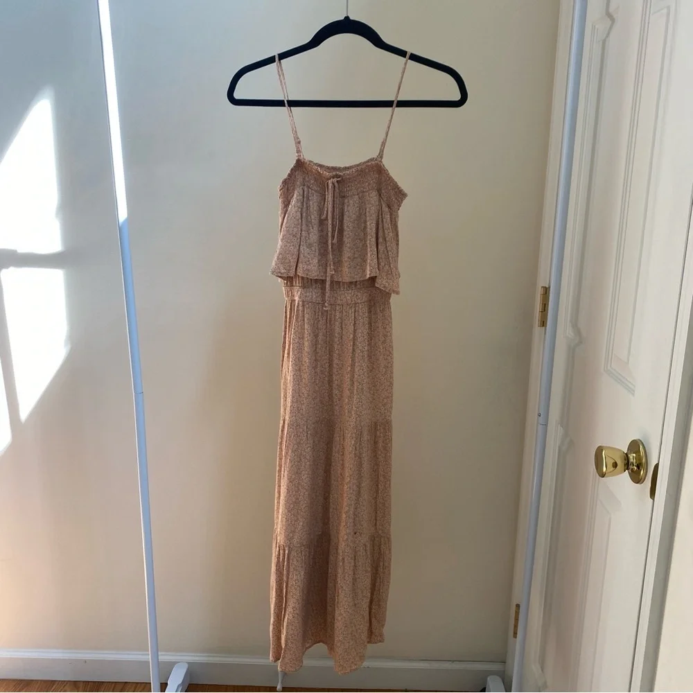 American Eagle floral print midi dress tiered smocked pastel pink Sz XS